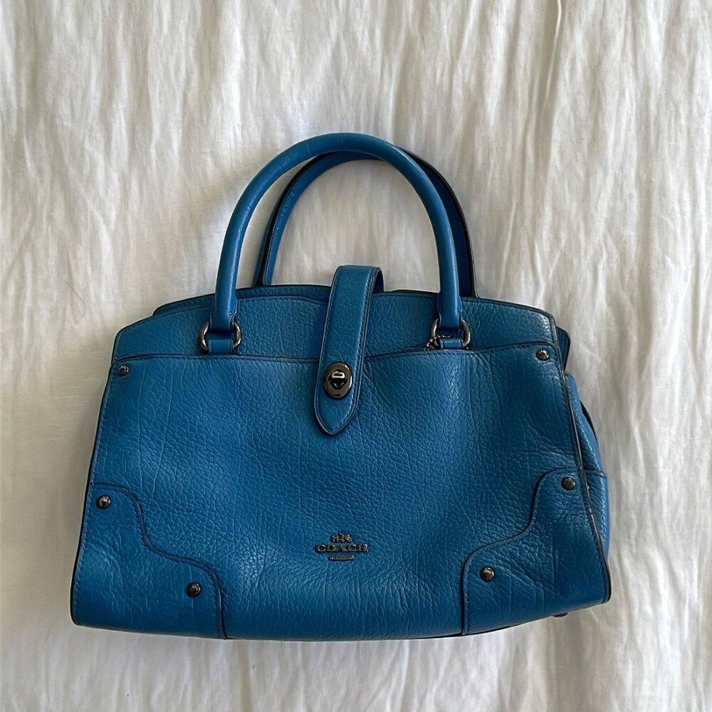 Coach Blue Mercer Leather Satchel Bag - Picture 3 of 6